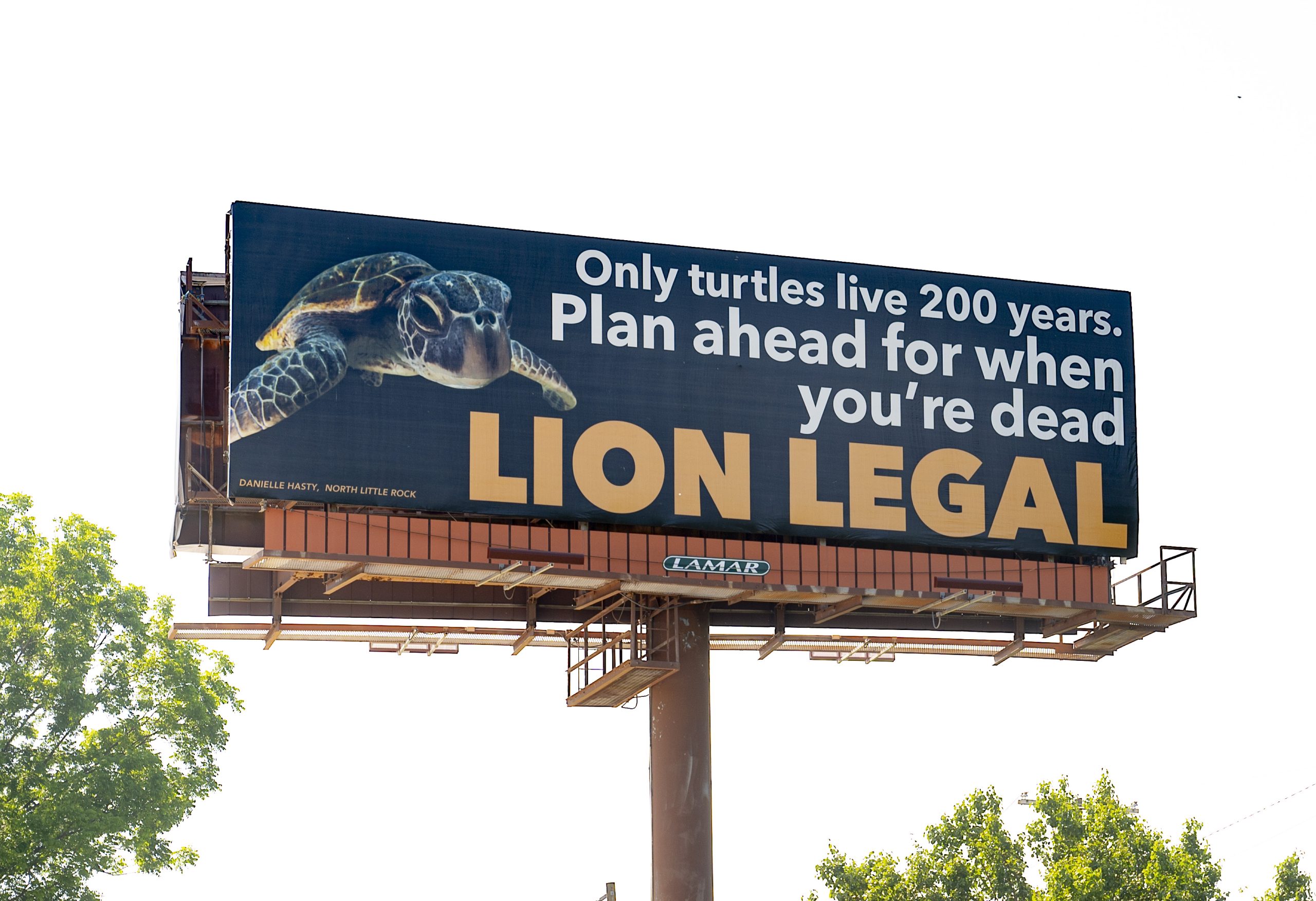 ArkTimes's tweet card. Known for its punny billboards featuring members of the animal kingdom, Lion Legal might have the best marketing in town.