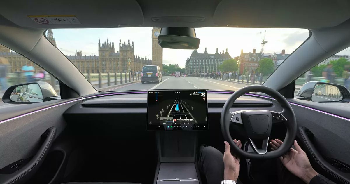 myldn's tweet card. Tesla is demonstrating its cars’ fully self-driving capabilities in tests on UK public roads