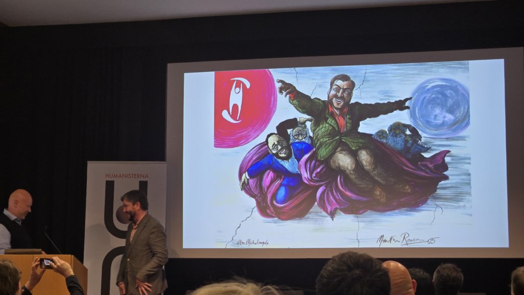 HumanistsInt's tweet card. Andrew Copson honored with Nordic Humanist Honorary Award in Stockholm