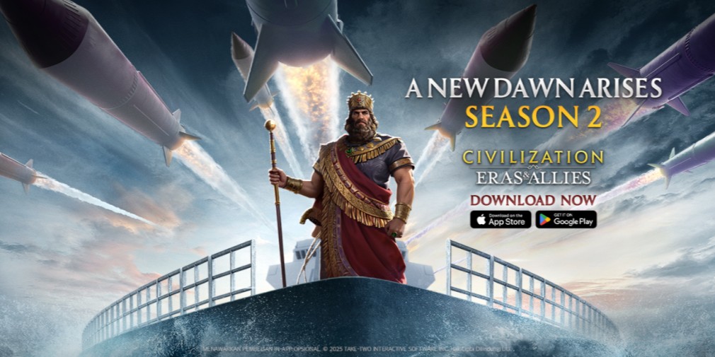 PocketGamer's tweet card. Civilization: Eras & Allies has released its second season, introducing the Modern Era with new technologies, legendary heroes, events, and gameplay systems