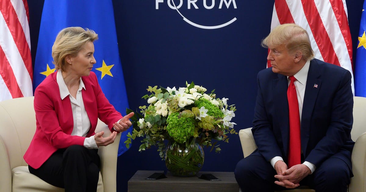 BuckFidenMan's tweet card. EU chief to meet U.S. president in Scotland after Trump describes prospect of agreement as “50-50.”