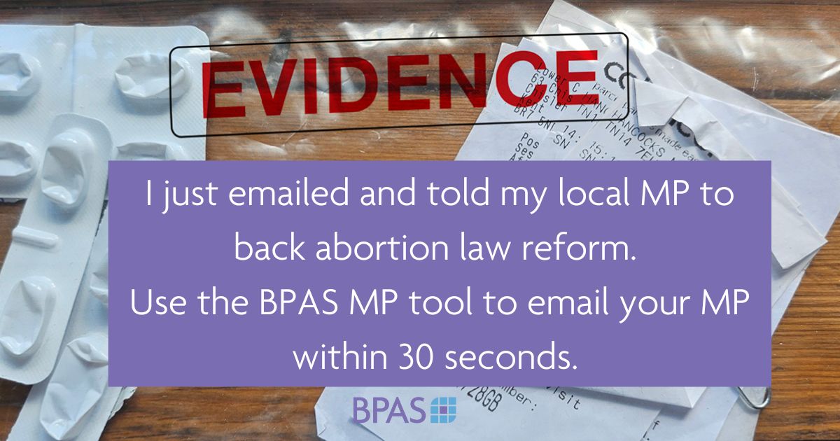 BPAS1968's tweet card. No woman should be arrested for ending her own pregnancy. Together, we can stop it. Help us this June.