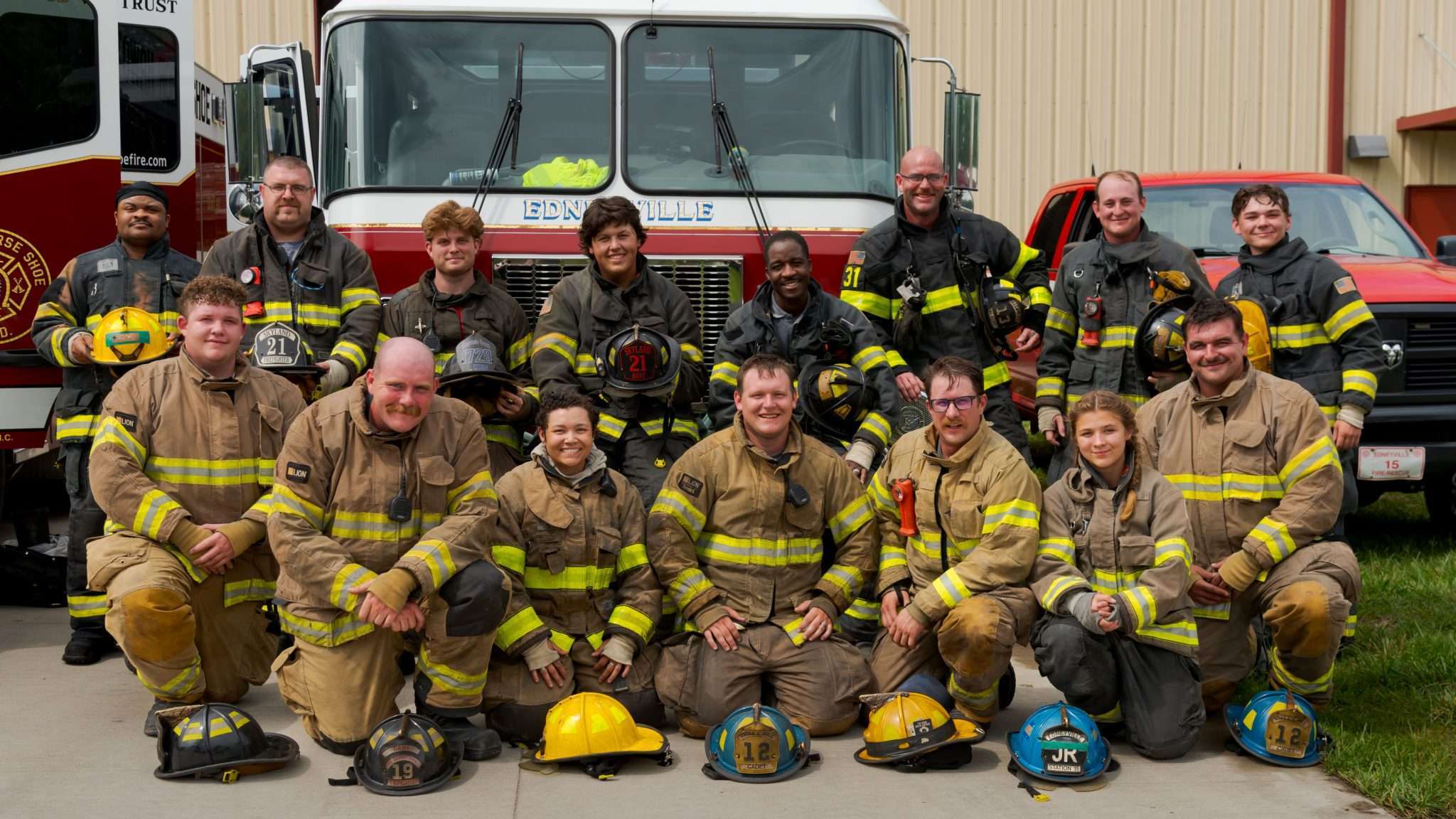 BlueRidgeCC's tweet card. Featured photo: Recent Fire Academy cadets pictured in their turn out gear for a drill. Front row, left to right: Jackson Pace, David Hamilton, Bani Asmanti, Dallas Ray, Nicholas Queen, ...