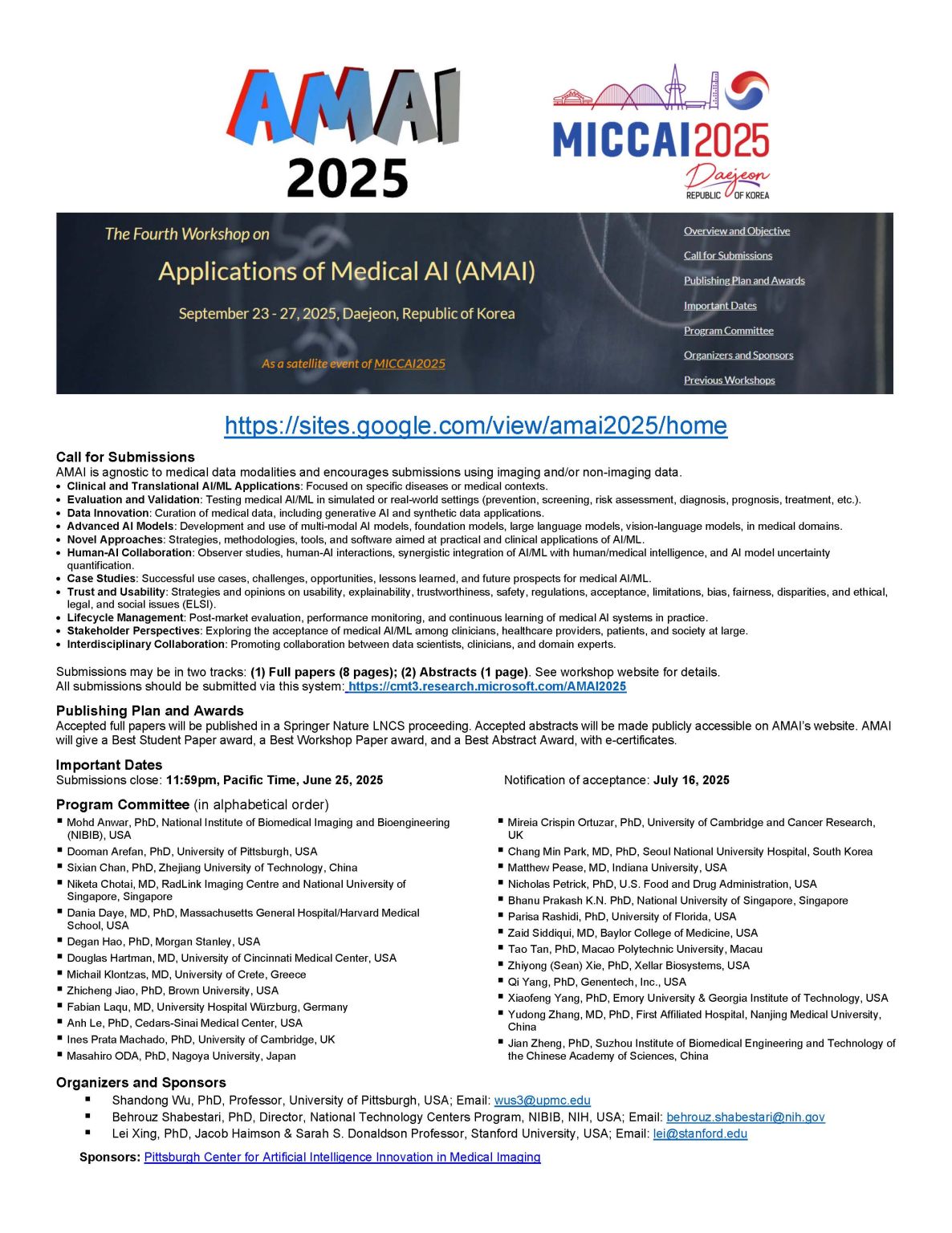 lx2015's tweet card. Please consider submitting your work to The Fourth International Workshop on Applications of Medical AI (AMAI2025), to be held on September 23 - 27, 2025, at Daejeon, Republic of Korea, as a satell...