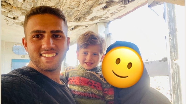 SQadih18061's tweet card. A message from my friends, 25 year-old Saqr & Jenin, and their beautiful son Em… Callie Schmidt needs your support for Support Saqr & Jenin’s Family in Crisis