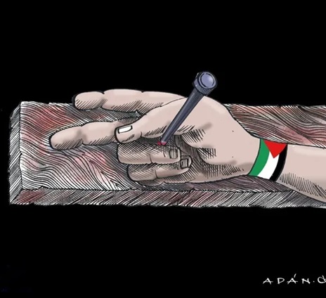 mateamargouy's tweet card. Carlos Fazio (*) Dibujo Adán Iglesias Toledo (**) Mientras representantes de Israel y Hamás prosiguen en Doha, Qatar, las conversaciones de proximidad -negociaciones indirectas a través de mediadores...