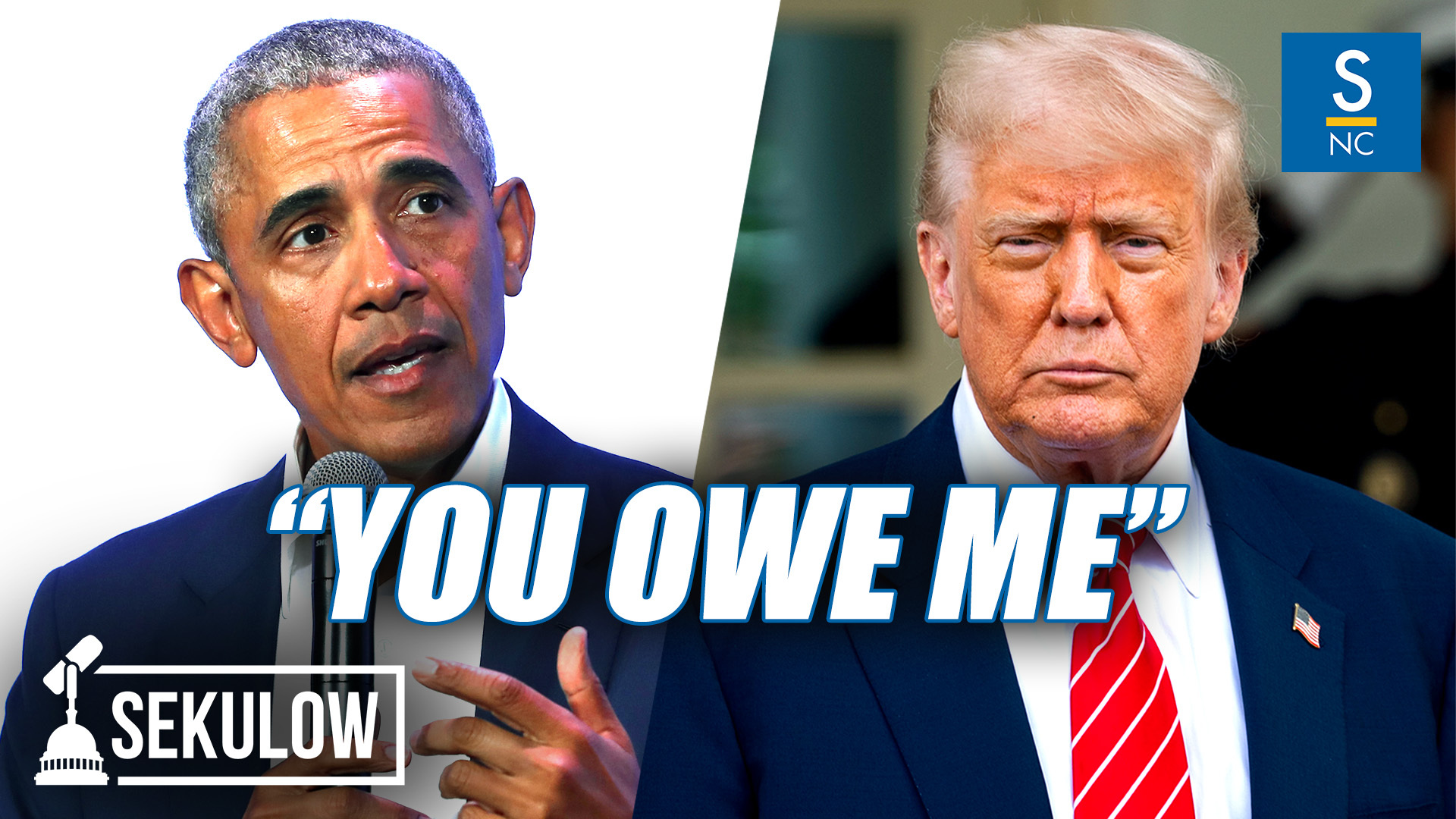 AM560TheAnswer's tweet card. Trump — "Obama Owes Me Big"