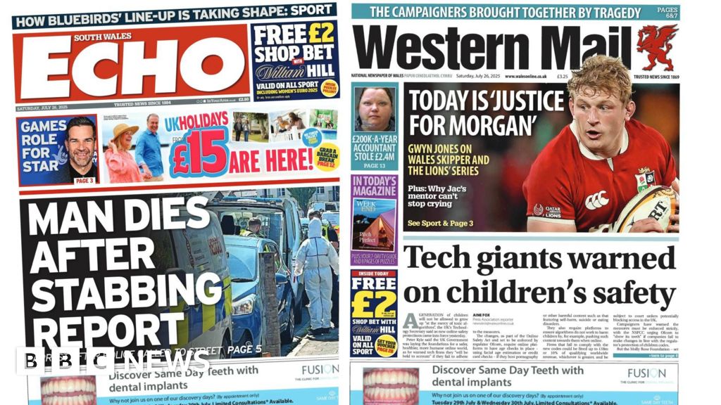 BBCWalesNews's tweet card. A review of the front page stories from the daily and weekly newspapers in Wales.