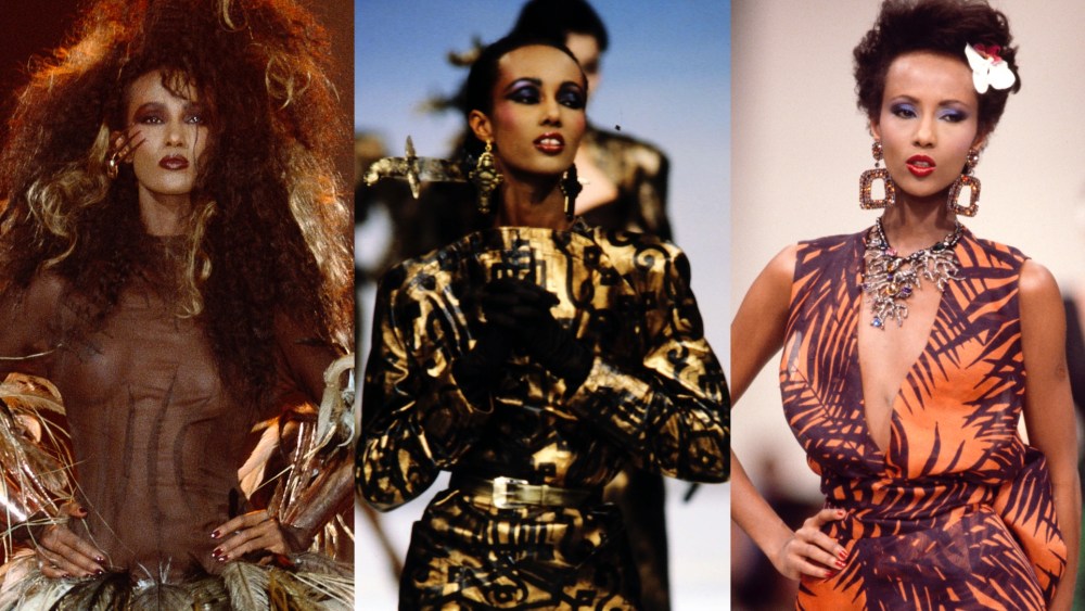 wwd's tweet card. Supermodel Iman's best beauty moments on the runway from Thierry Mugler to Yves Saint Laurent.