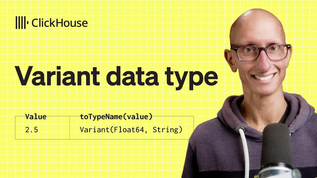 ClickHouseDB's tweet card. Variant data type