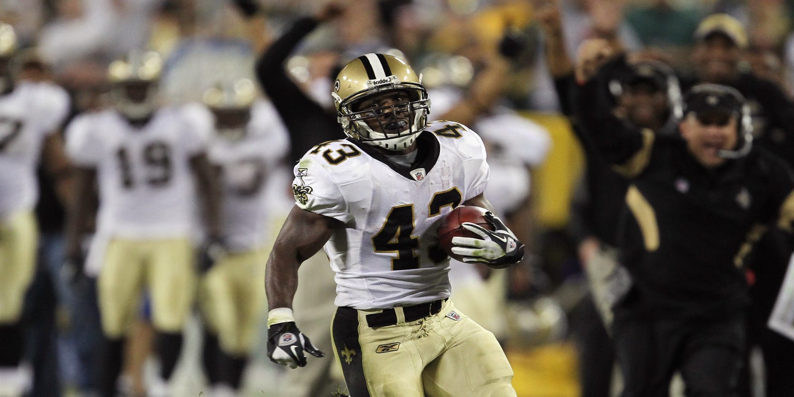 john_siglerr's tweet card. With 43 days to go until the season opener, we're highlighting one of No. 43's best plays. Darren Sproles made a statement in his Saints debut: