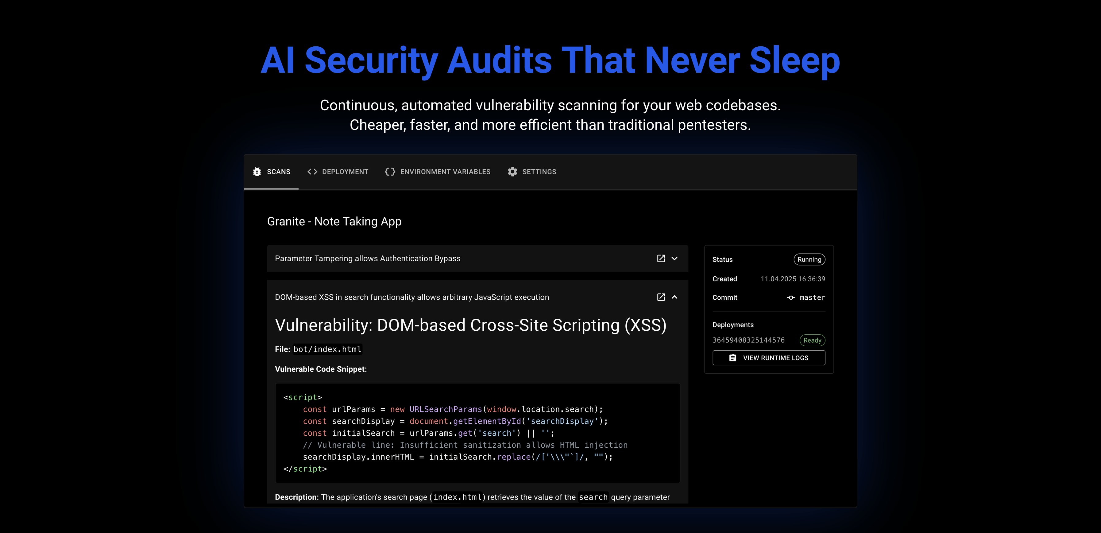 haicker_app's tweet card. Continuous, automated vulnerability scanning for your web codebases. Cheaper, faster, and more efficient than traditional pentesters.