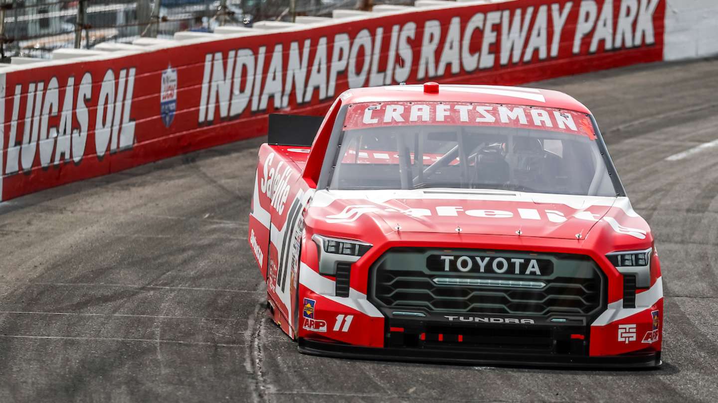 RacingAmerica's tweet card. Corey Heim, driver of the No. 11 Toyota Tundra TRD Pro for TRICON Garage, will lead the field to green in Friday's NASCAR Craftsman Truck Series event at Indian