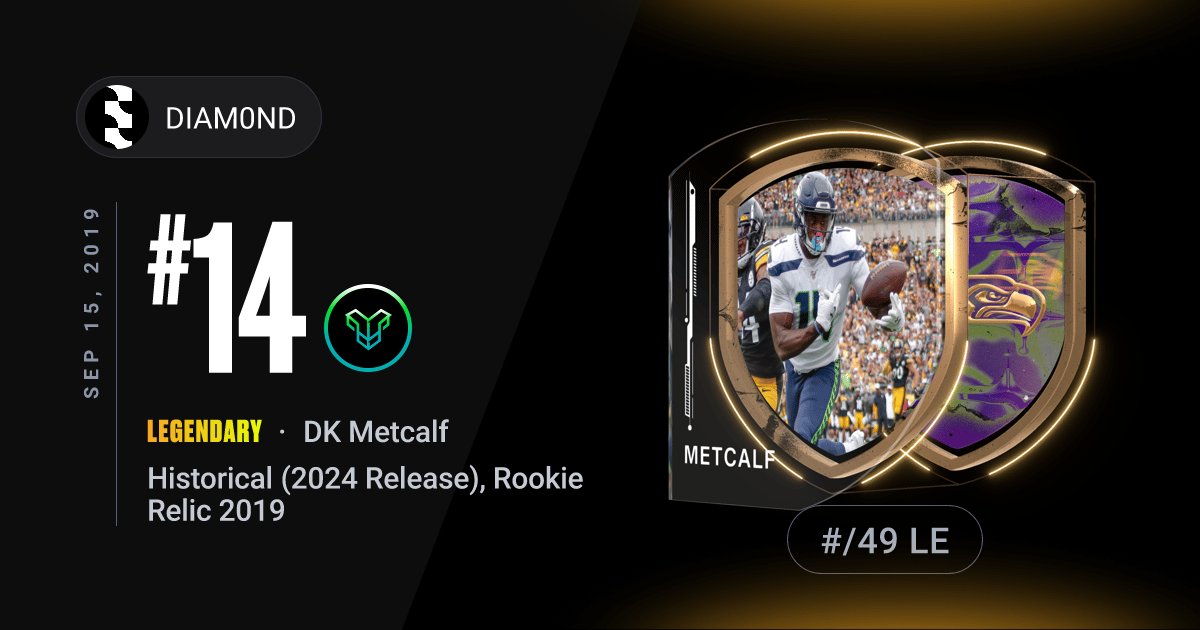 DiamondNFL's tweet card. Collect Reception NFT #14 of DK Metcalf, and other top NFL highlights.