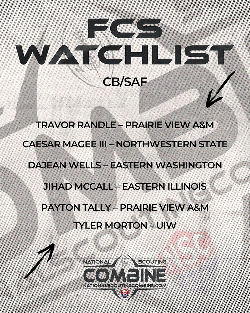 SSN_PVAMU's tweet card. Written by Lionel Mosby Jr.The National Scouting Combine, the premier platform behind the Senior Bowl and East/West Shrine Game, has released it's FCS Watchlist for the top defensive backs in...
