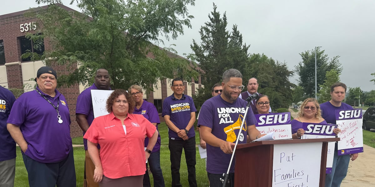 wmtv15news's tweet card. Board members of the Wisconsin Service Employees International Union demonstrated in front of Sen. Ron Johnson’s Madison office Friday.