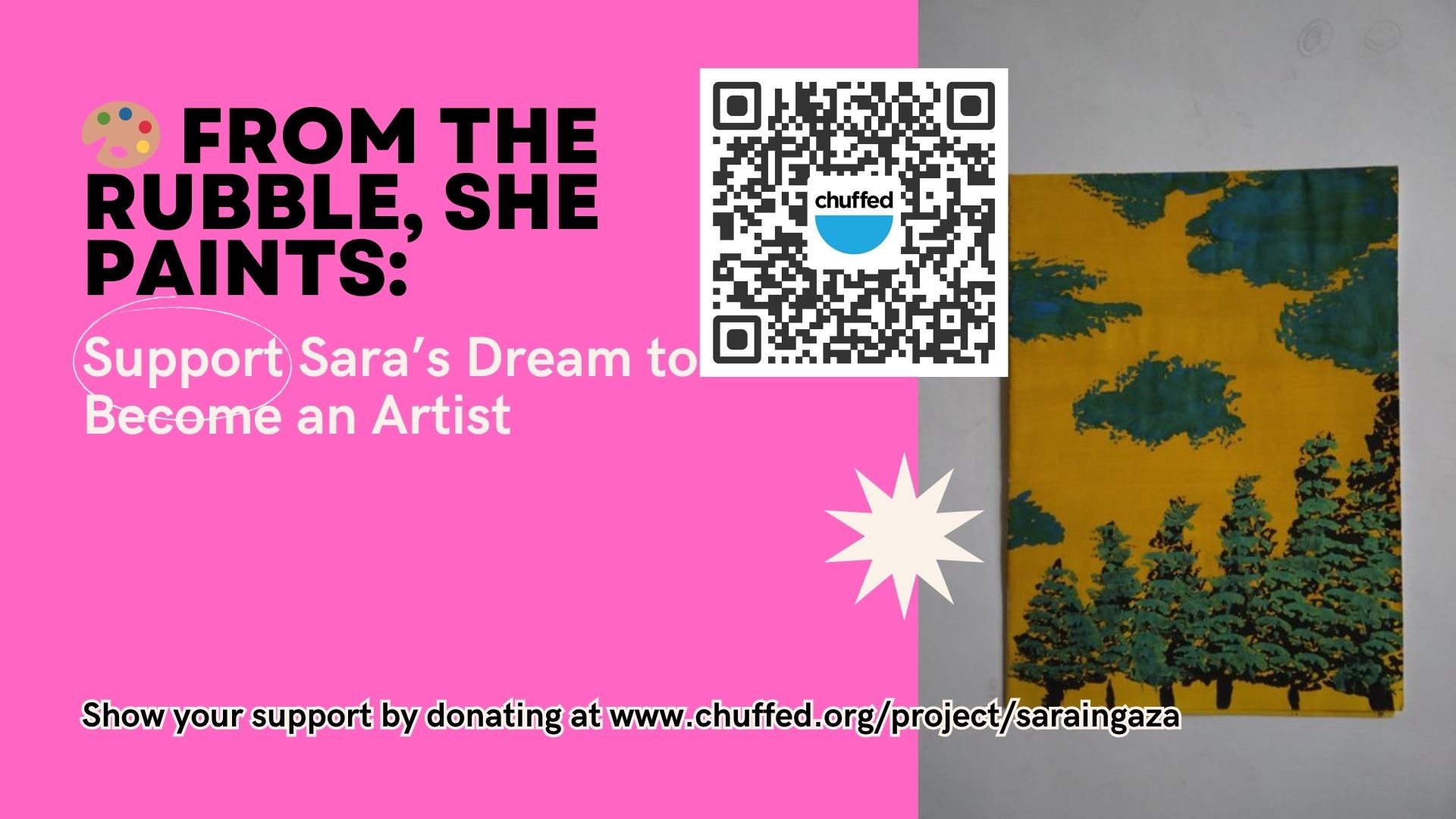 Sara500aaa's tweet card. Sara is a 16-year-old girl from Gaza with a heart full of colour and a life surrounded by grey. War has stolen her home, her school, and her sense of safety—but not her dream.