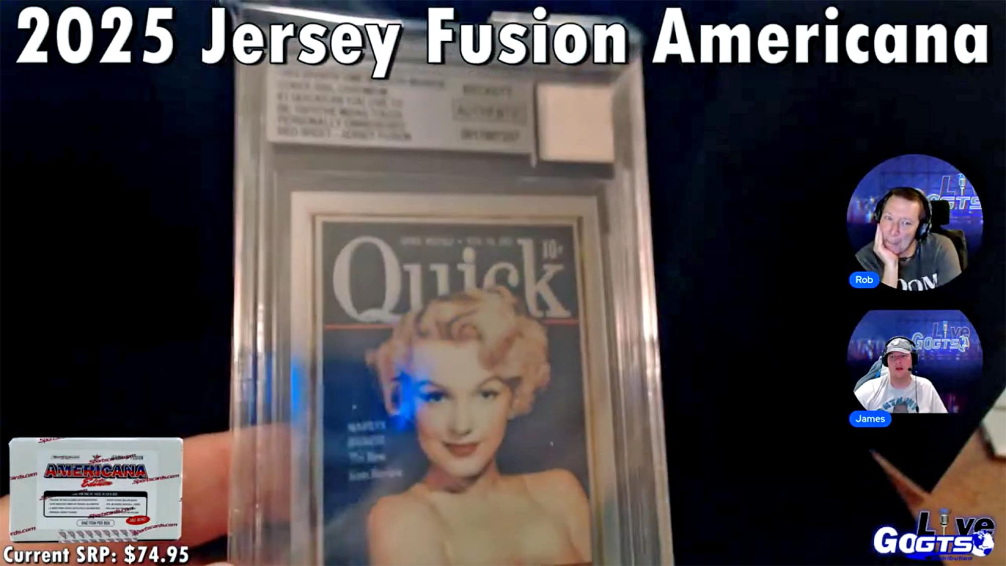 GoGTSLive's tweet card. Box Break: 2025 Jersey Fusion Americana Edition - The guys from Go GTS Live ripped a box of this stunning trading card product from July 24th's episode!