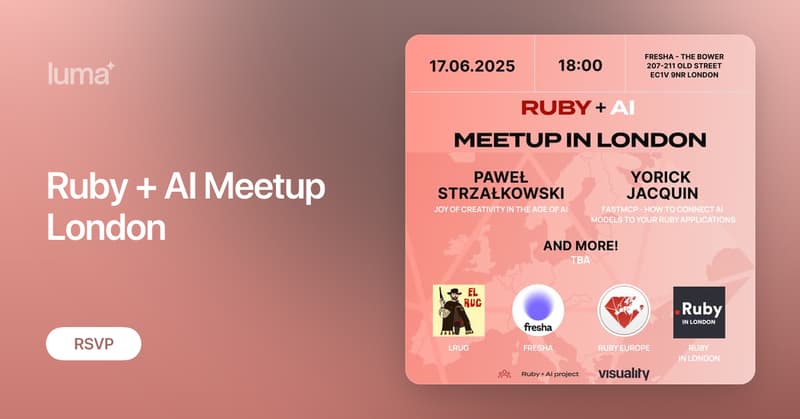 RubyEurope's tweet card. Is Ruby + AI the "ULTIMATE COMBO"? 🚀 We’ve been dreaming about a Ruby + AI meetup in London for a while. And it almost didn’t happen - until Fresha stepped in…