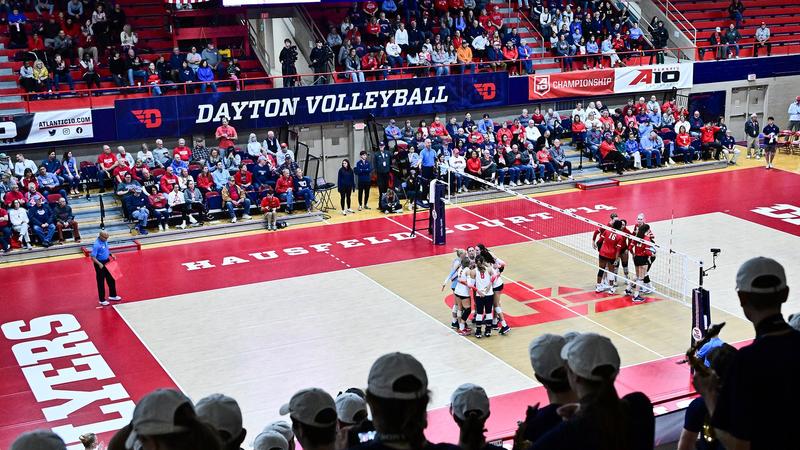 DaytonVB's tweet card. The University of Dayton volleyball team has announced its four-match spring schedule today, with the Flyers scheduled to host a pair of contests in the friendly confines of the Frericks Center.