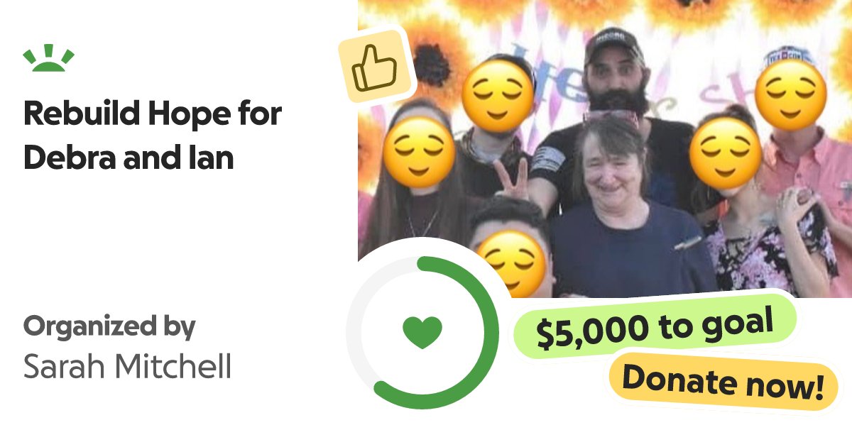 ShaunNT's tweet card. Hey everybody, my name is Sarah. I live in Massachusetts, but I'm raising money for my A… Sarah Mitchell needs your support for Rebuild Hope for Debra and Ian