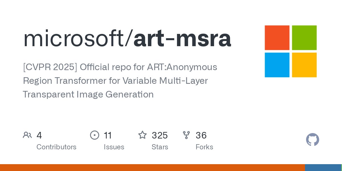 lychee1223_Lab's tweet card. [CVPR 2025] Official repo for ART:Anonymous Region Transformer for Variable Multi-Layer Transparent Image Generation - microsoft/art-msra