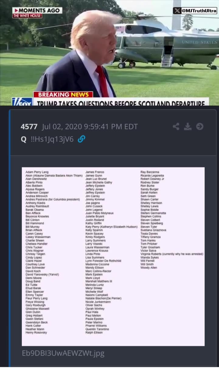 Curious_1776's tweet card. The Names President Trump dropped today re: Epstein is listed in a Q post with 100+ Other Names