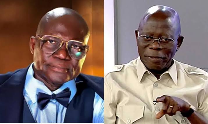 barralpha1's tweet card. Senator representing Edo North, Adams Oshiomhole, has challenged Arise TV anchor and former presidential spokesperson, Dr. Reuben Abati