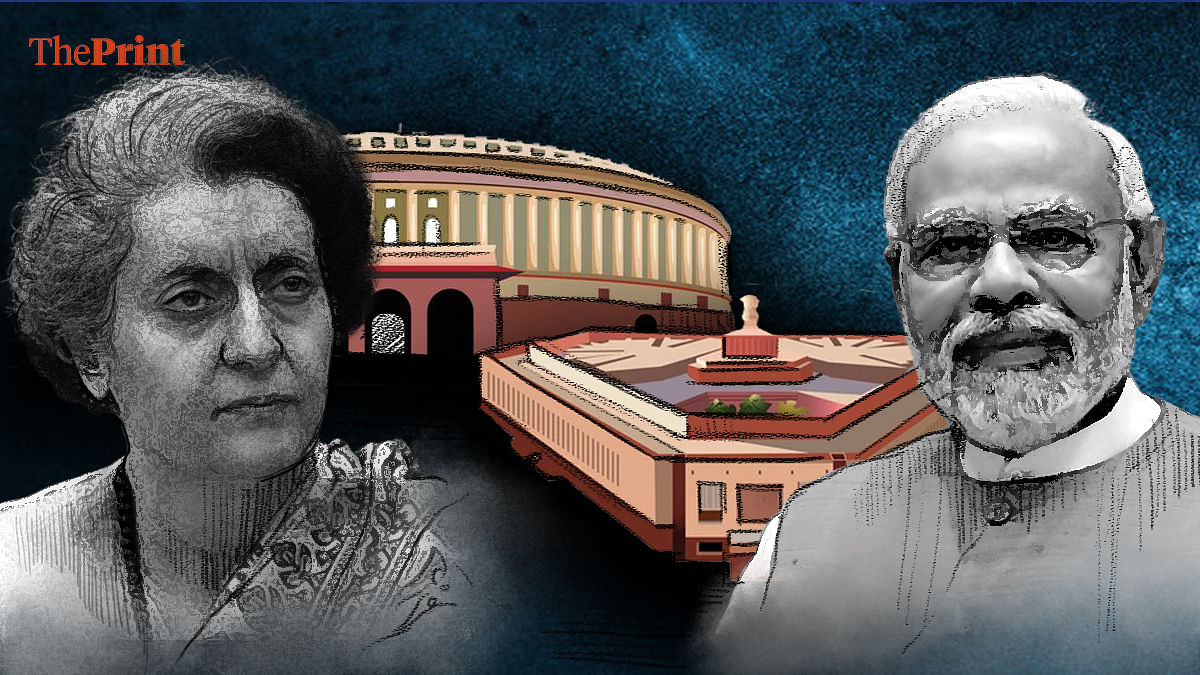 ShekharGupta's tweet card. As Narendra Modi becomes India’s second-longest consecutively serving Prime Minister, we look at how he compares with Indira Gandhi across four key dimensions.