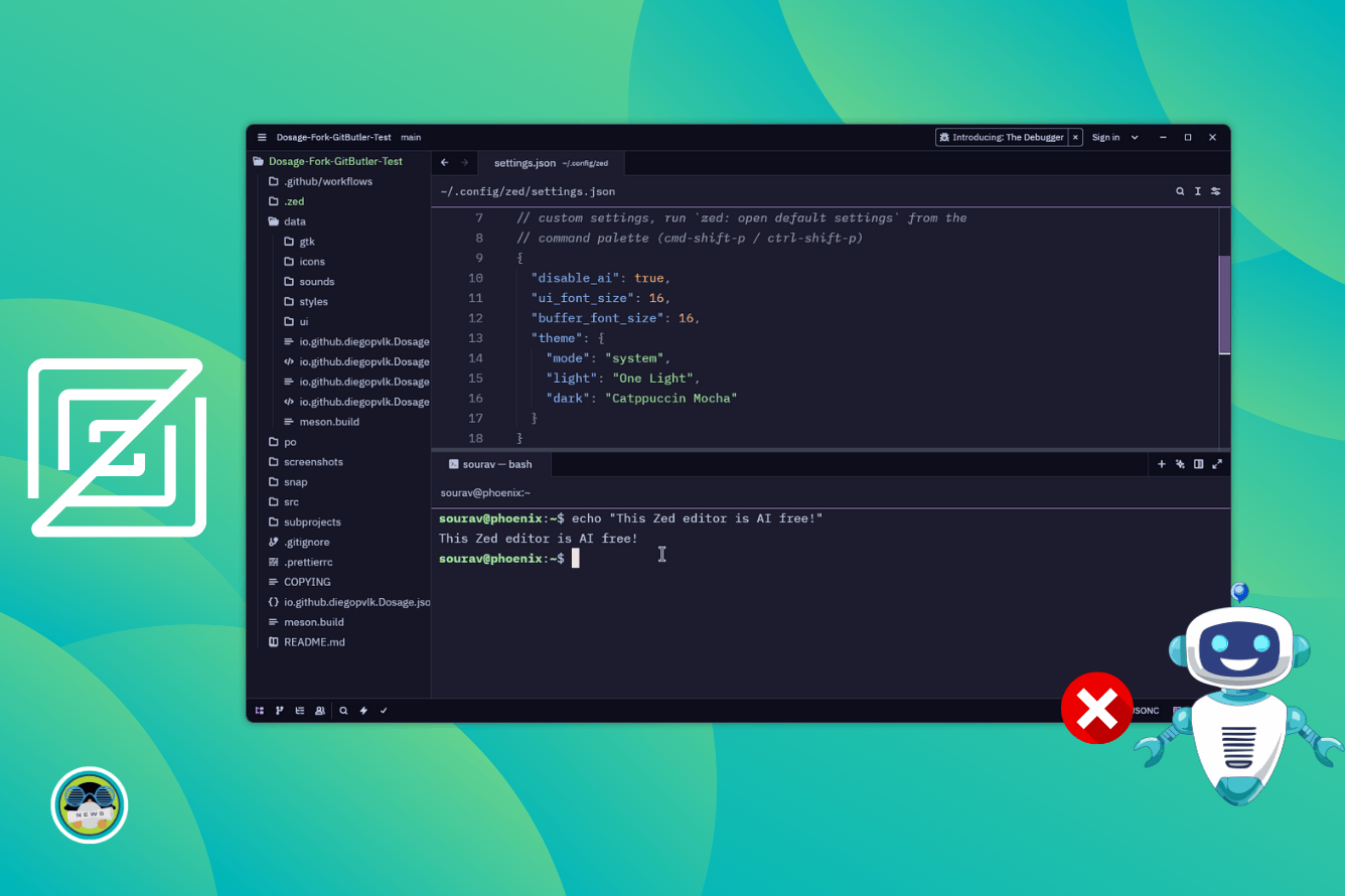 itsfoss2's tweet card. You can now have an AI-free coding environment on Zed.