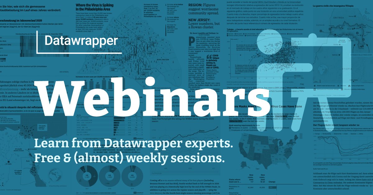Datawrapper's tweet card. Attend one of our webinars to quickly learn how to create the best charts, maps, and tables with Datawrapper.
