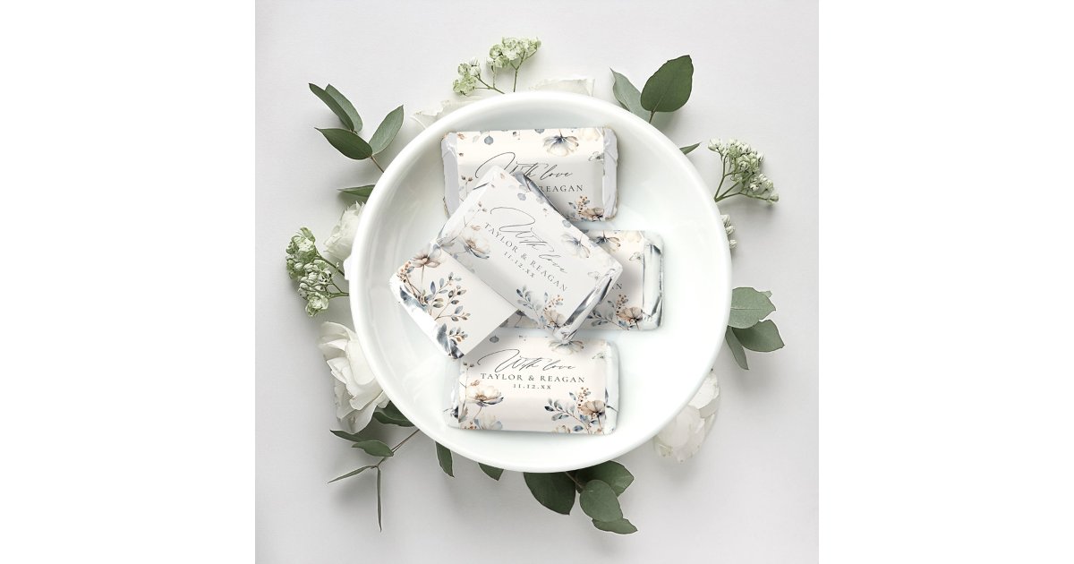 ArrayStores's tweet card. Personalize this floral Hershey's favor template with your names and wedding date. Featuring soft watercolor florals, this wedding suite embodies understated elegance in a soothing palette of ivory,...
