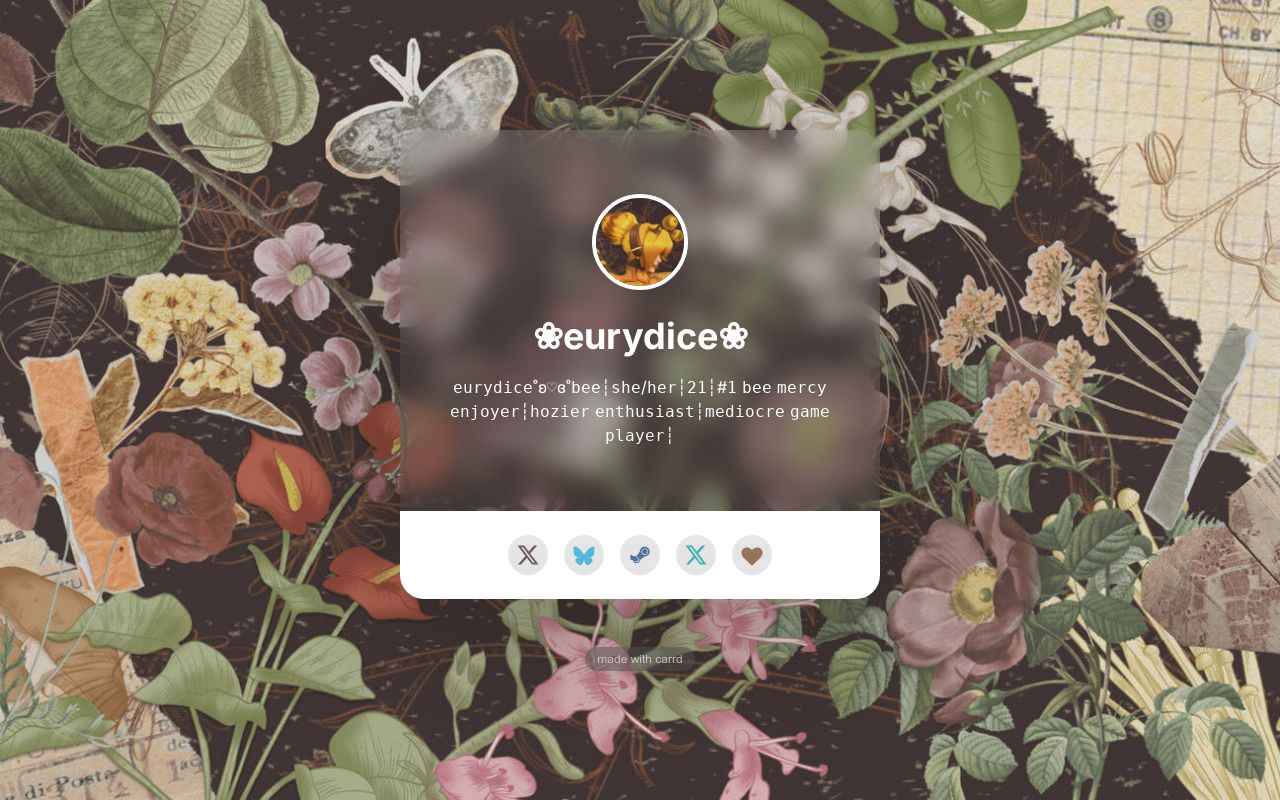 eurydibee's tweet card. This site is for all of my links !!!