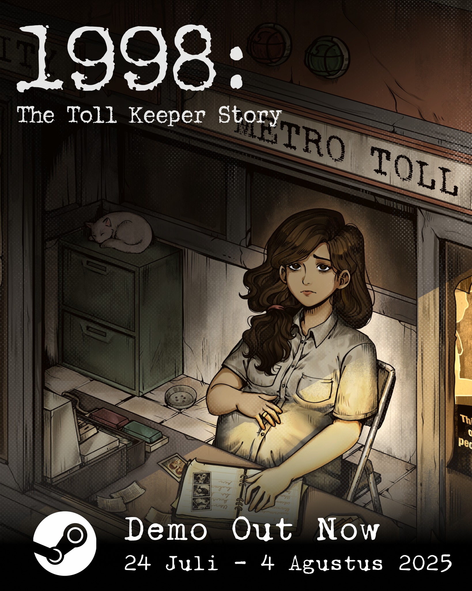 kaorinusantara's tweet card. Demo gim 1998: The Toll Keeper Story bisa kalian mainkan secara terbatas di Steam mulai 24 Juli hingga 4 Agustus 2025. | KAORI Nusantara