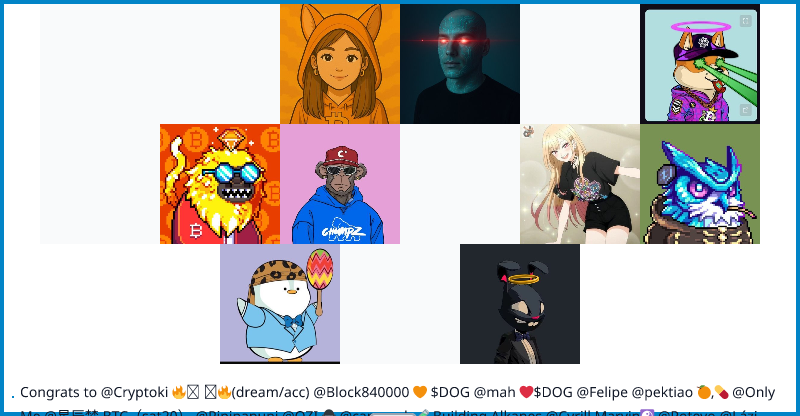 Beggy1c's tweet card. Congratulations to Cryptoki 🔥◨ ◨🔥(dream/acc), Block840000 🧡 $DOG, mah ❤️$DOG, Felipe, pektiao 🍊,💊, Only Me, 星辰梦.BTC（sat20）, Pipipapupi, OZI 🦍, can_asak 🧪 Building Alkanes, Cyrill Marvin☯️,...