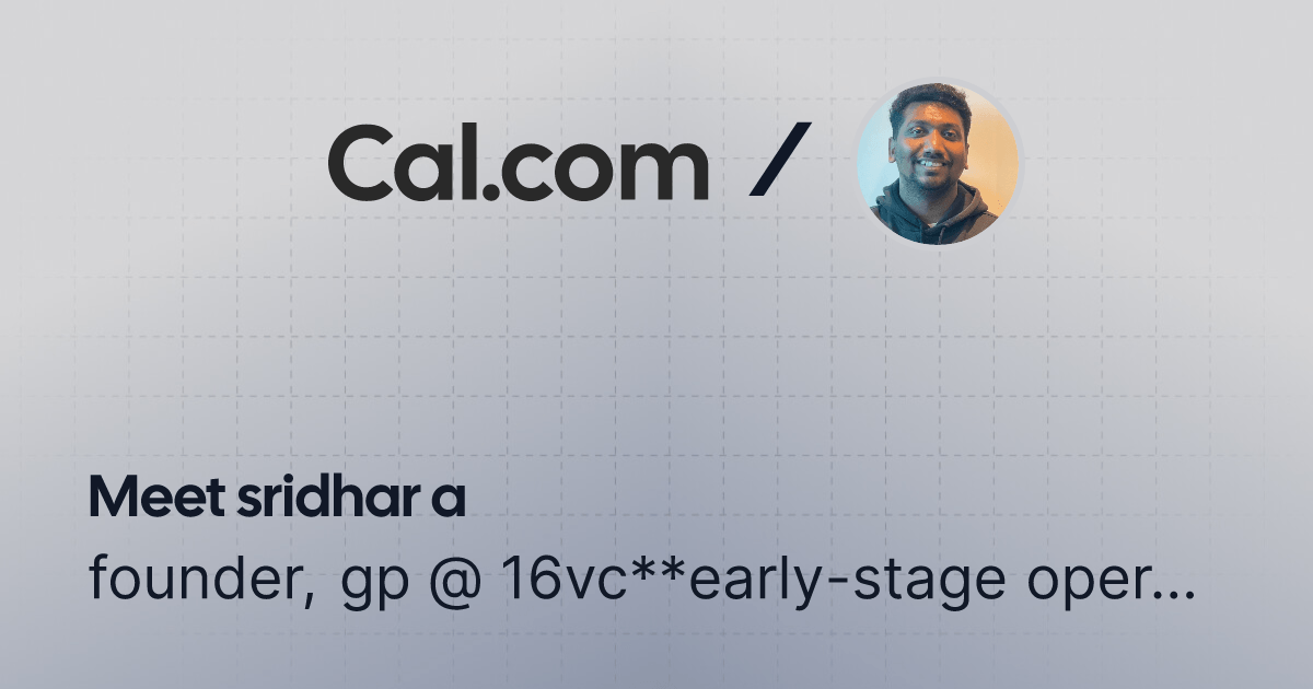 sridharfyi's tweet card. founder, gp @ 16vc**early-stage operator turned investor. i help founders with gtm, early traction, team building, and fundraising. why book?**...