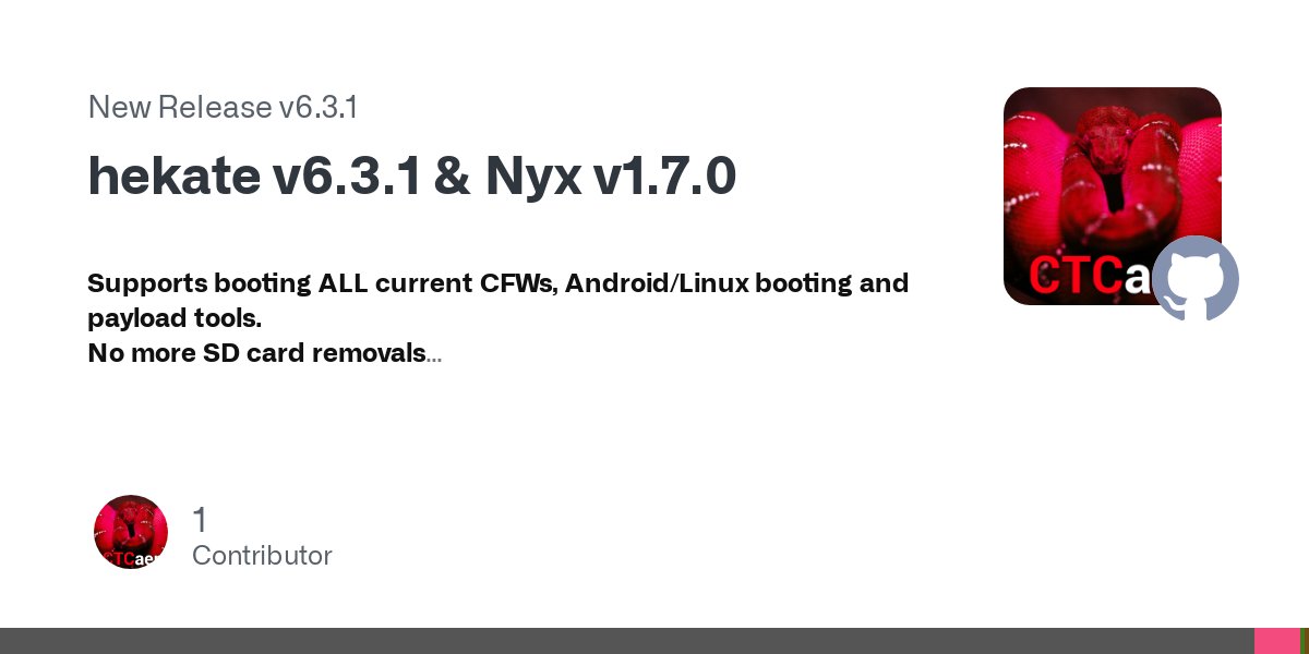 CTCaer's tweet card. Supports booting ALL current CFWs, Android/Linux booting and payload tools. No more SD card removals Supports: Erista (T210) and Mariko (T210B01) units Latest HOS supported: 20.2.0 hekate v6.3.1 ch...