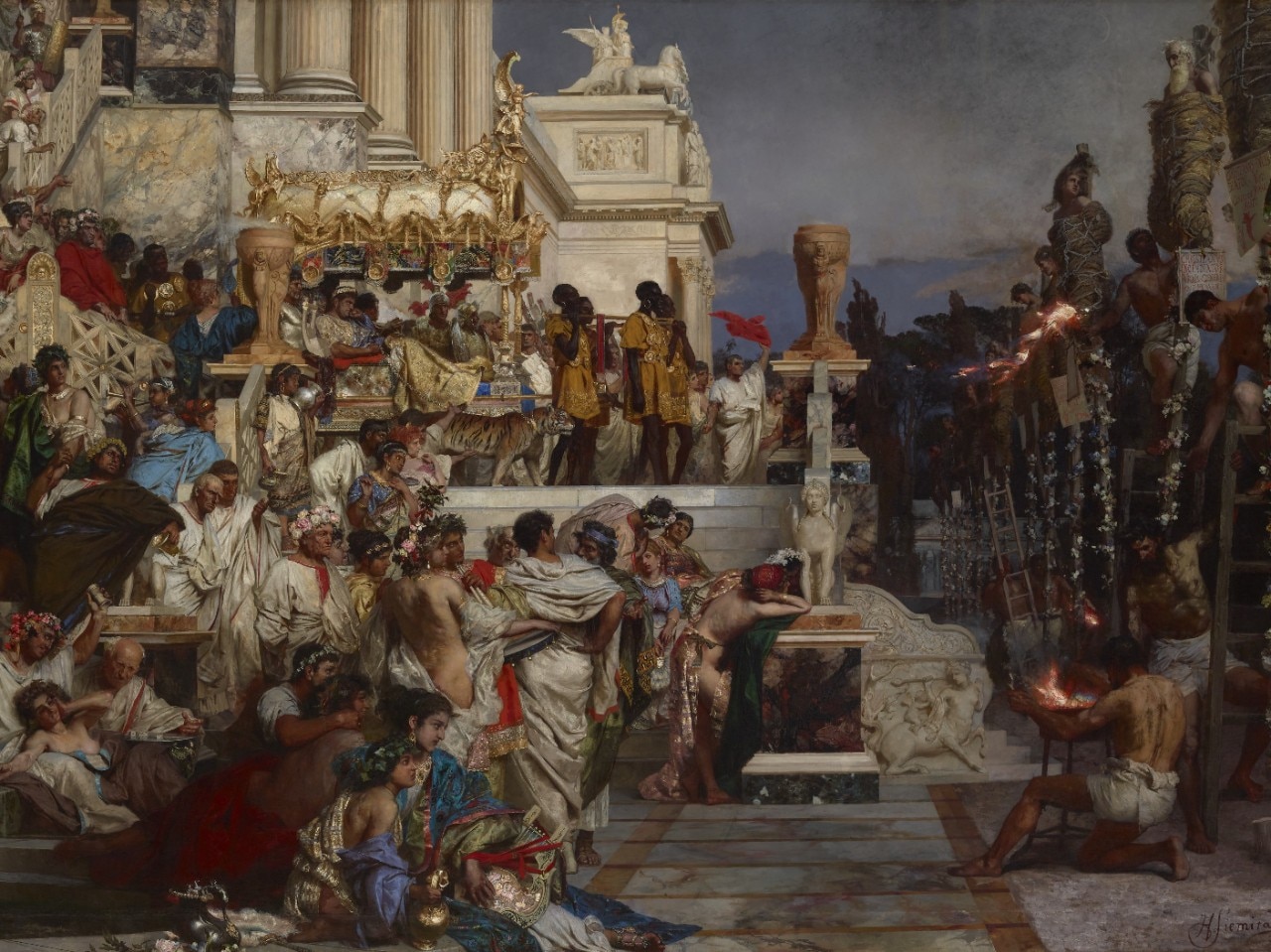 DomusWeb's tweet card. In the summer of 64 AD, Rome burned, and with it the dark myth of Nero was born. Centuries later, painters like Piloty and Siemiradzki would turn that moment into a powerful allegory of the fragility...