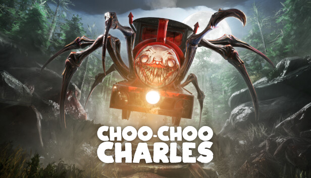 TwoStarGames's tweet card. Navigate an open-world island in an old train, upgrade it over time, and use it to fight an evil spider train named Charles.