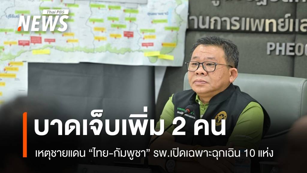 ThaiPBSNews's tweet card. สธ.เผยมีผู้บาดเจ็บจากเหตุชายแดนไทย-กัมพูชาเพิ่ม 2 คน ขณะที่โรงพยาบาลต้องลดบริการเหลือเฉพาะฉุกเฉินเพิ่มเป็น 10 แห่ง