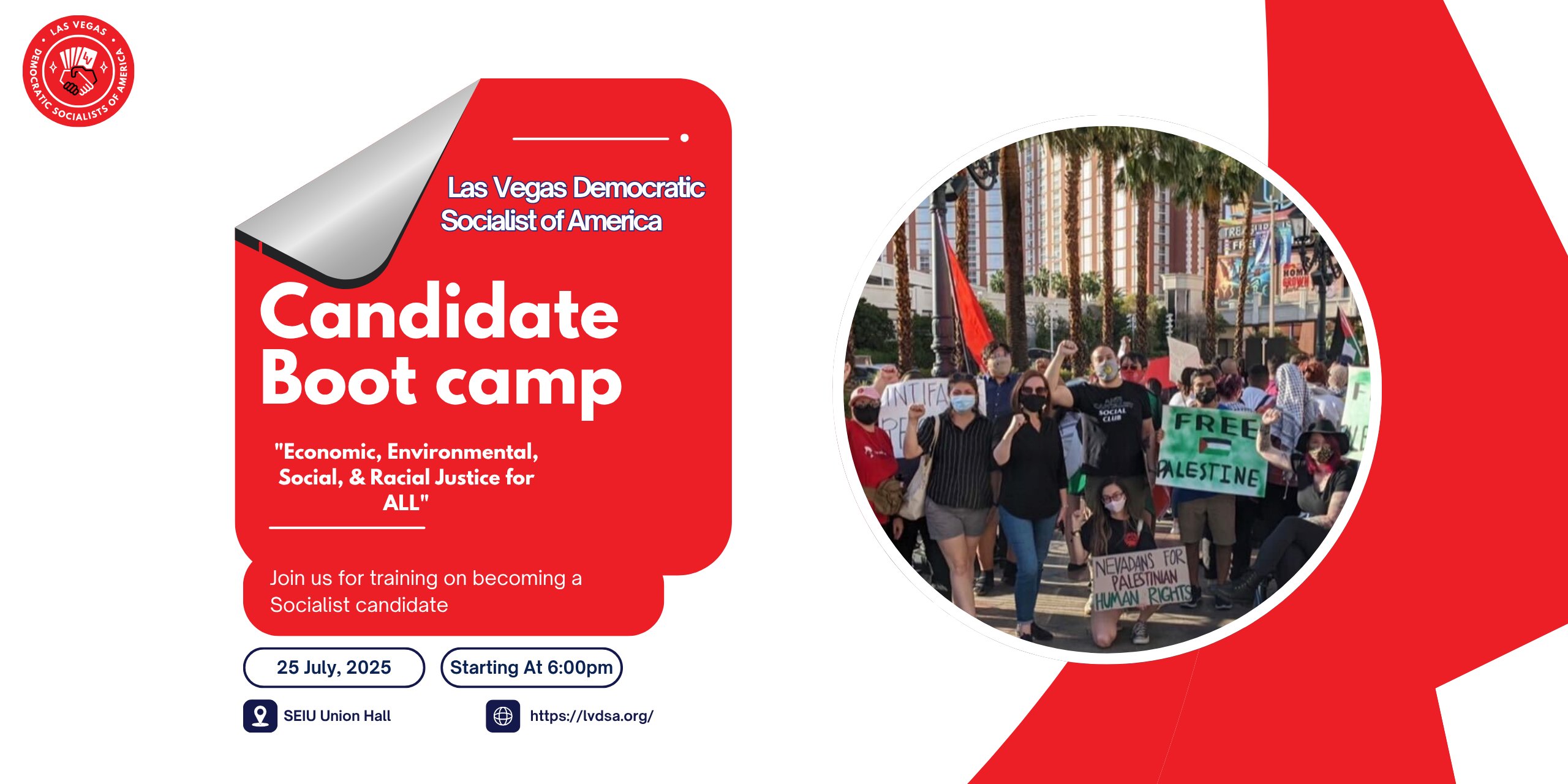 lorenzitasantos's tweet card. LVDSA is hosting an organizing/candidate bootcamp to help prepare DSA members to run for office or participate in electoral campaigns