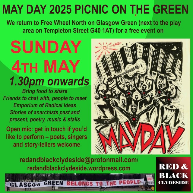 NwbcwGlasgow's tweet card. Bookfair and gathering of community resistance and the libertarian left.