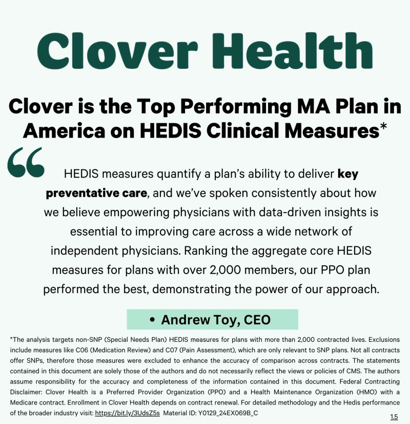 CloverHealth's tweet card. Star ratings have been in the news - CMS has been making changes, and in particular a lot of plans took pressure on their HEDIS clinical ratings this year.  At Clover, our PPO plan received an...