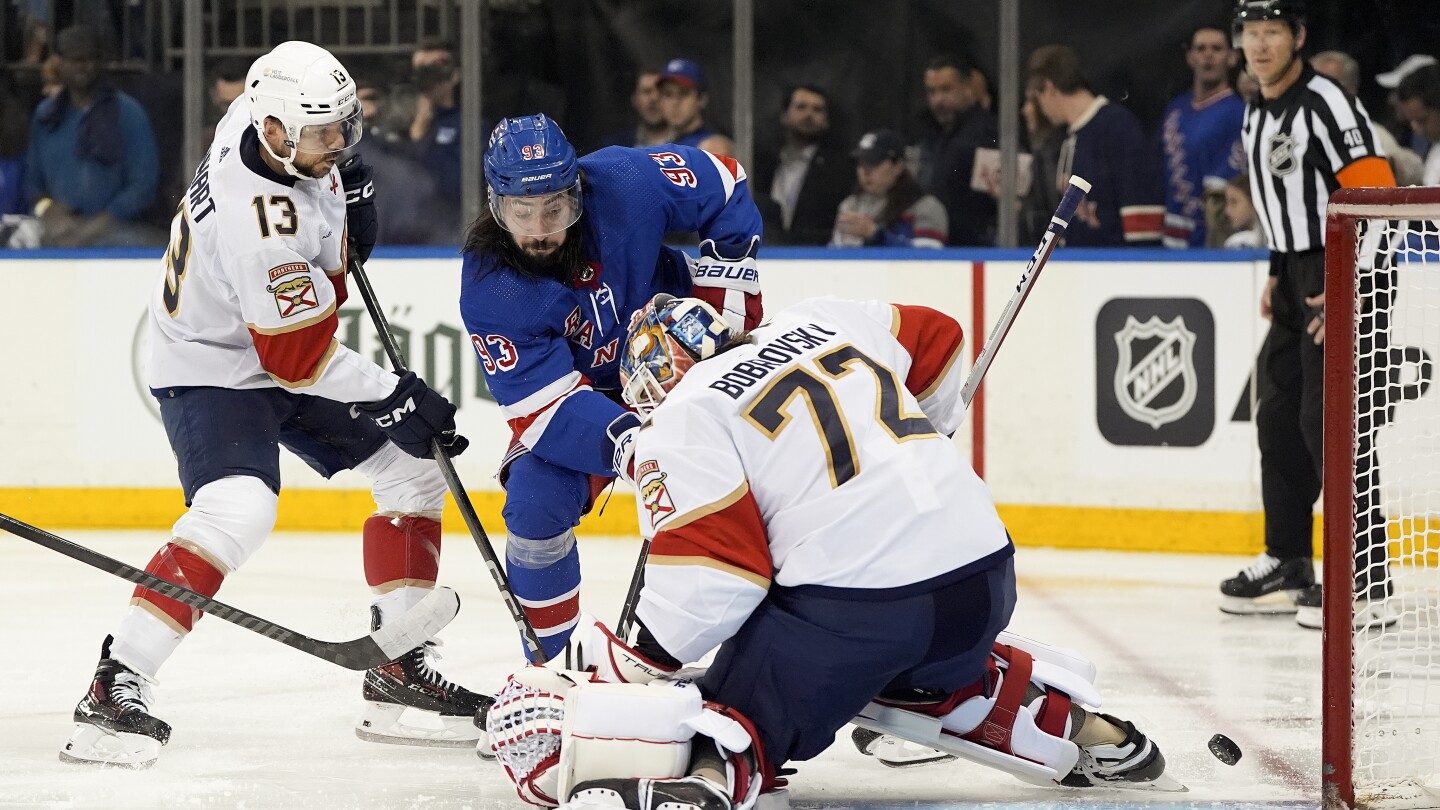 VinCherwooAP's tweet card. Sergei Bobrovsky stopped 23 shots for his first shutout of the postseason, Matthew Tkachuk had a goal and an assist and the Florida Panthers beat the New York Rangers 3-0 on Wednesday night in Game 1...