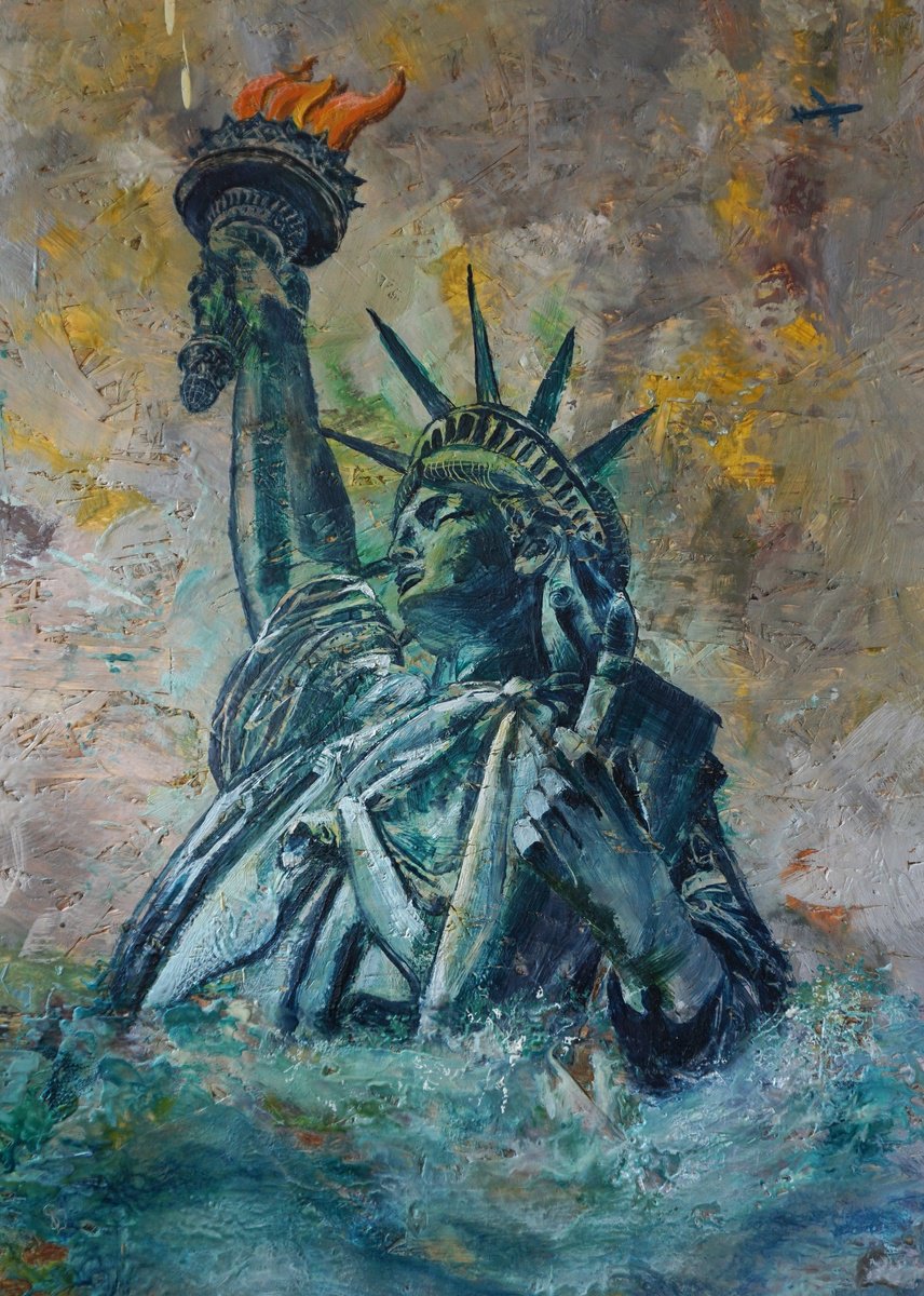 dorastorkart's tweet card. "Unrestrained Freedom" is a striking encaustic painting that celebrates resilience, hope, and the enduring spirit of liberty. The Statue of Liberty emerges triumphantly from a swirling sea, a symbol...