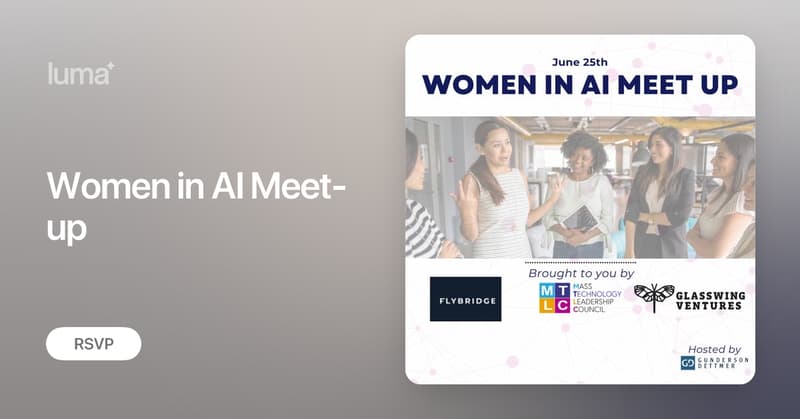 GlasswingVC's tweet card. Join us for our next Women in AI meet-up. Once again, we'll highlight 3 women representing perspectives from a founder, an investor, and an innovator. And as…