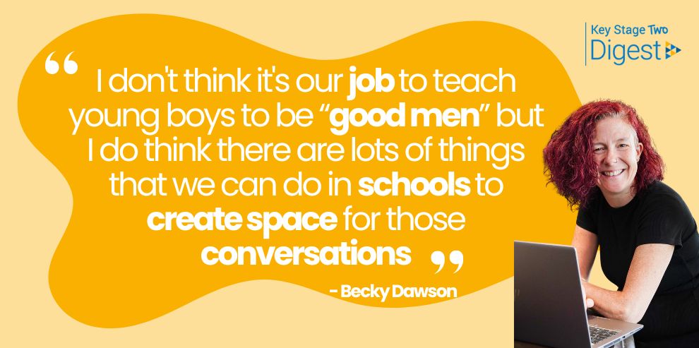 BexDigest's tweet card. How can teachers identify and react to the potential risk factors impacting young boys?
