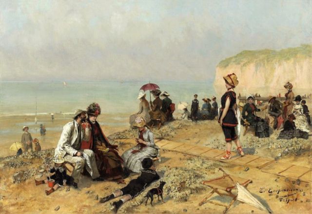 howardnoakley's tweet card. Our ancestors went to the beach and swam there for health. They soon wrapped themselves up in clothing, though, and only in late 19th century dared to dress for the beach.