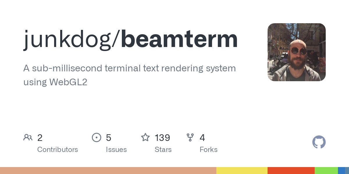 junkdogAP's tweet card. A sub-millisecond terminal text rendering system using WebGL2 - junkdog/beamterm