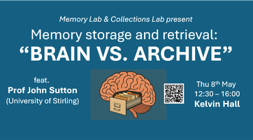 memoryglasgow's tweet card. Come join us for a fun and informative event where we explore how our brains store and retrieve memories compared to how archives do it!